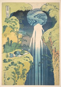 Amida-putoukset Kisokaidō-tien syrjäisillä seuduilla (Kisoji no oku Amida-ga-taki), teoksesta ”Kierros eri maakuntien vesiputouksilla” (Shokoku taki meguri) tekijältä Katsushika Hokusai