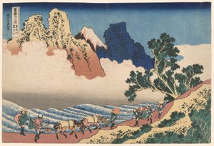 Fuji-vuoren selkä nähtynä Minobu-joesta (Minobugawa Urafuji), sarjasta Kolmekymmentäkuusi näkymää Fuji-vuorelle (Fugaku sanjūrokkei) tekijältä Katsushika Hokusai