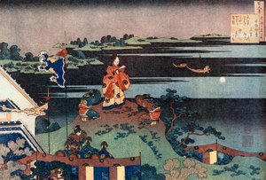 Karkotettu runoilija Nakamaro Abe no Nakamaro, 1838. tekijältä Katsushika Hokusai