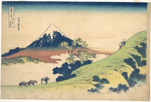 Inumen solan näkymä Kai-maakunnassa (Kōshū Inume tōge), sarjasta ”Fuji-vuoren 36 näkymää” (Fugaku sanjūrokkei) tekijältä Katsushika Hokusai