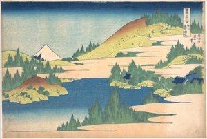 Hakonen järvi Sagamin maakunnassa (Sōshū Hakone kosui), sarjasta ”Fuji-vuoren 36 näkymää” (Fugaku sanjūrokkei) tekijältä Katsushika Hokusai