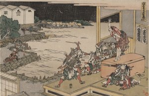 47 roninin uskollinen liitto (Chūshingura), X. näytös: Gihei vartioi asekirstua tekijältä Katsushika Hokusai