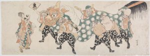 Leijonatanssin seitsemän onnenjumalaa tekijältä Katsushika Hokusai