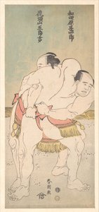 Sumo-painijat Wadagahara Jinshirō ja Kachōzan Gorokichi tekijältä Katsushika Hokusai