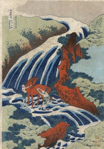 Yoshitsunen hevosten pesuputoukset Yoshinossa, Izumin maakunnassa. tekijältä Katsushika Hokusai