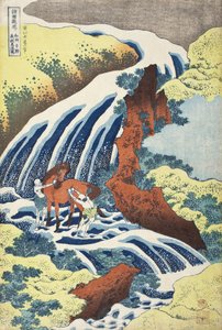 Yoshitsunen hevostenpesuputous Yoshinossa, Izumin maakunnassa tekijältä Katsushika Hokusai