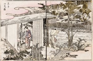 Ravintola Ebiya Ojissa. Sarjasta Pleasures in the Eastern Capital, 1802. tekijältä Katsushika Hokusai