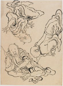 Kolme miestä elehtimässä, 1700-luvun loppu - 1800-luvun alku. tekijältä Katsushika Hokusai