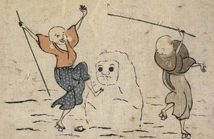 Kaksi sokeaa ja lumiukko tekijältä Katsushika Hokusai