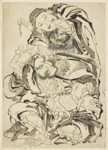 Kaksi kiinalaista sankaria, n. 1815-1849 (muste paperille) tekijältä Katsushika Hokusai