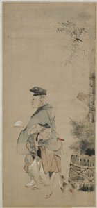 Kaksi viihdyttäjää kävelemässä uutta vuotta, Edo-kausi, n. 1830-32 (muste ja väri paperille) tekijältä Katsushika Hokusai