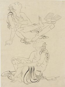 Kaksi miestä rentoutumassa kesällä, Edo-kausi (muste paperille) tekijältä Katsushika Hokusai