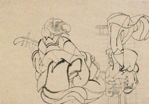 Kaksi sketsiä: nainen soittamassa samisenia ja nainen selkä katsojaan..., 1700-luvun loppu - 1800-luvun alku. tekijältä Katsushika Hokusai
