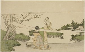 Kaksi naista venytyskankaalla tekijältä Katsushika Hokusai