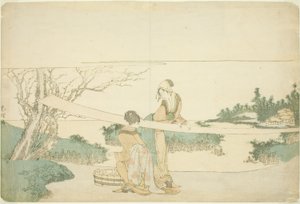 Kaksi naista venytyskankaalla tekijältä Katsushika Hokusai