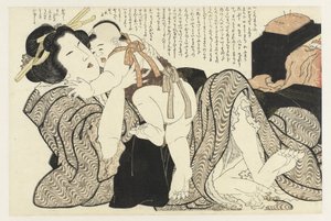 Nainen lapsen kanssa Adonisin kasvi (sarjan nimi) Fukujuso (sarjan nimi) tekijältä Katsushika Hokusai