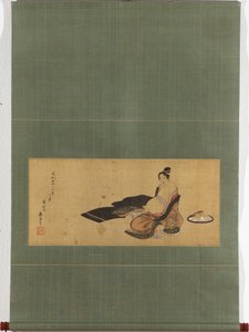 Nainen synnyttää sekavassa asussa Yksityiskohta tekijältä Katsushika Hokusai