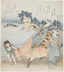 Nainen ratsastaa härällä tekijältä Katsushika Hokusai
