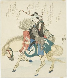 Nainen Oharasta hevosen selässä tekijältä Katsushika Taito II