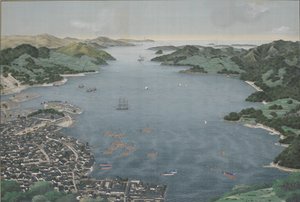Nagasakin satama, n. 1800-50 (silkkimaalaus) tekijältä Kawahara Keiga