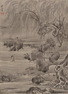 Buffalo ja Herdsman, n. 1887. tekijältä Kawanabe Kyosai