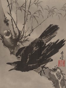 Varis oksalla, n. 1887. tekijältä Kawanabe Kyosai