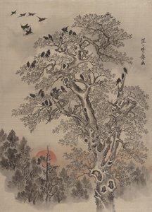 Crows at Dawn, n. 1887. tekijältä Kawanabe Kyosai