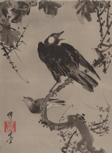 Kottaraiset oksalla, n. 1887. tekijältä Kawanabe Kyosai