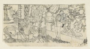 Mies sanoo hyvästit lapselle tekijältä Kawanabe Kyôsai (attributed to)