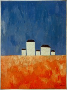 Landschaft mit fünf Häusern tekijältä Kazimir Severinovich Malevich