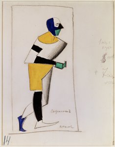 Jock. Pukuprojekti Aleksei Kroutchenykhin (tai Kroutchonykhin) (1886-1968) oopperaan Victory over the Sun. (Urheilija. Pukusuunnittelu A. Kruchenykhin oopperaan Victory over the Sun). Taideteos: Kasimir Severinovich Malevich (Malevich, Mal tekijältä Kazimir Severinovich Malevich