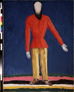 Talonpoika (talonpoika). Kuvaus parrakkaasta miehestä punaisella paidalla). Maalaus: Kasimir Severinovich Malevich (Malevich, Malevic) (1878-1935), öljy kankaalle tekijältä Kazimir Severinovich Malevich