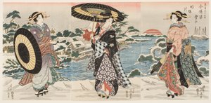 Moderneja hahmoja aamunkoitteessa lumisena päivänä (Imayō sugata yuki no akebono) tekijältä Keisai (1790 1848) Eisen