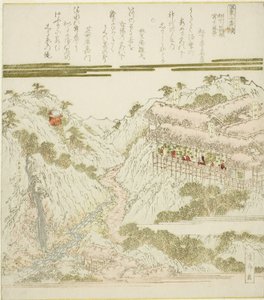 Näkymä Miyanoshitan kuumista lähteistä Hakonessa, Soshussa, sarjasta "Hot Springs - A Diptych (Onsen niban tsuzuki)" tekijältä Keisai Eisen