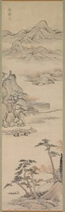 Maisema veneilijöineen, 1700-luvun loppu - 1800-luvun alku. tekijältä Kenkado Kimura