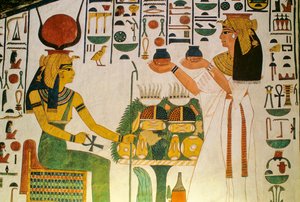 Nefertarin hauta; Nefertari tarjoaa viiniä dietien ryhmälle; Egypti, Valley of the... tekijältä Kenneth Garrett