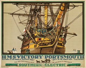 H.M.S. Victory, Portsmouth, juliste, joka mainostaa Southern Electric Railways (väri litho)