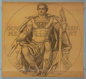 Hallitus, sarjakuva mosaiikkia varten Wisconsinin osavaltion Capitol Rotundassa tekijältä Kenyon Cox