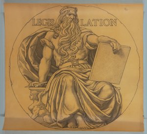 Lainsäädäntö, sarjakuva mosaiikkia varten Wisconsin State Capitol Rotundassa tekijältä Kenyon Cox