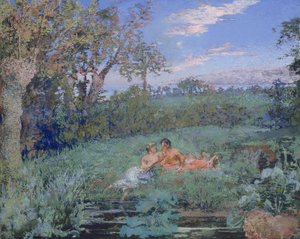 The Lovers on the River Bank, n. 1910-20 (pastelli ja akvarelli kartongille) tekijältä Ker Xavier Roussel