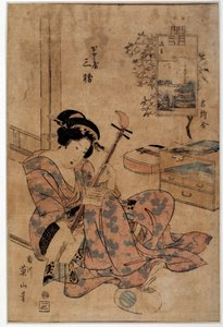 Japanin taide: muusikko. Eizan Kikugawan (1787-1867) grafiikkaa 1700-luvulta Rennes, Musee des Beaux Arts