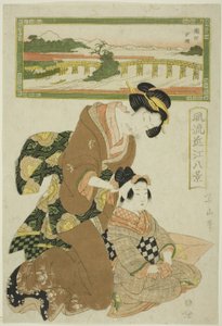 Iltahohto Setalla (Seta sekisho), sarjasta "Furyu Omi hakkei (Furyu Omi hakkei) muodikkaat näkymät"