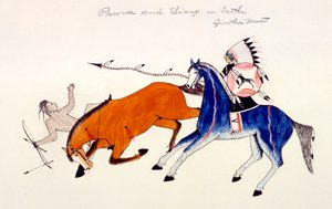 Dakota Sioux -soturi Zintka Mato Dog Bear -pawnee-soturin purkaminen, c1889-1927.