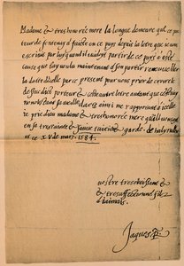 Kuningas James VI:n kirje 1566-1625 hänen äidilleen, kuningatar Marialle 1542-1587, 1584-5 tekijältä King James I
