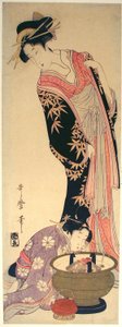 Kurtisaani ja hänen avustajansa tekijältä Kitagawa Utamaro