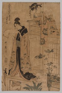 VII näytös sarjasta The Storehouse of Loyal Retainers kuten kuuluisat kaunottaret kahdessatoista lehdessä tekijältä Kitagawa Utamaro