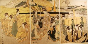 Lauttalaiturilla tekijältä Kitagawa Utamaro
