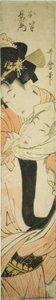 Choemon kantaa Ohania selässään tekijältä Kitagawa Utamaro