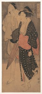 Pariskunta iltasuihkussa, n. 1800 tekijältä Kitagawa Utamaro
