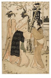 Aarteiden esittely Mimeguri-pyhäkössä tekijältä Kitagawa Utamaro